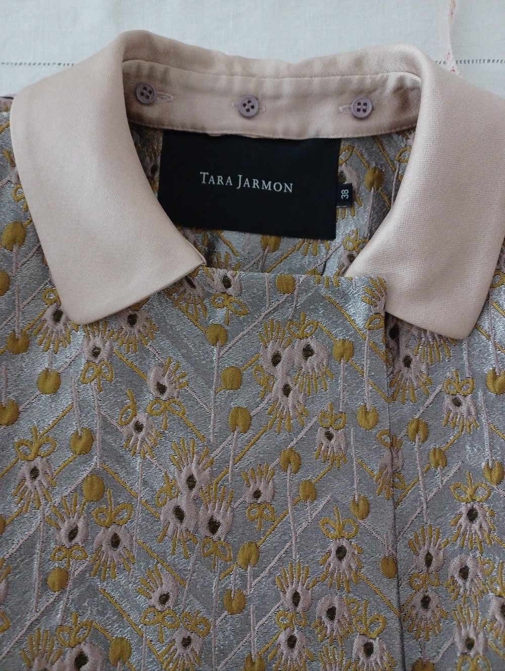 Tara Jarmon Paris Floral Metallic Jacquard Jacket With Detachable Collar - Picture 6 of 8